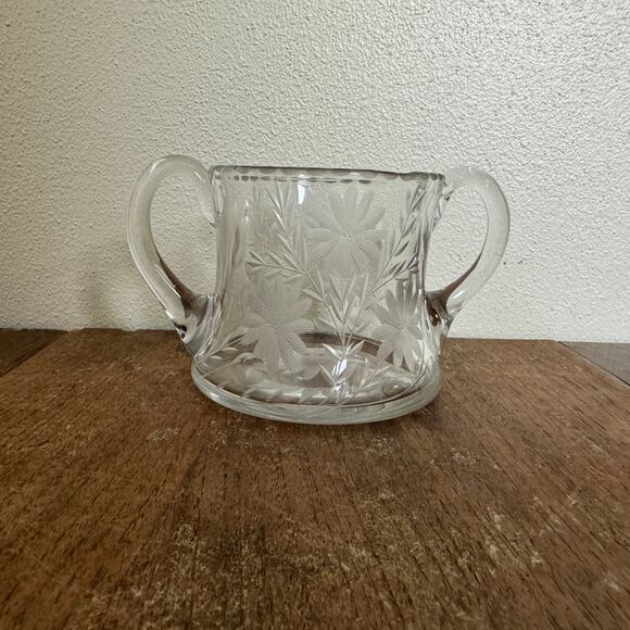 Vintage Pressed Glass Etched Floral Open Sugar Bowl - Picture 2 of 8
